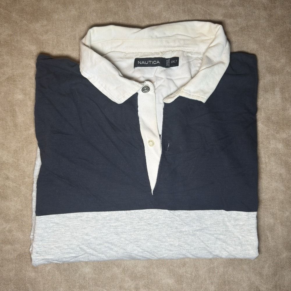 Nautica Polo Shirt Men 2XLT Navy Blue/White Sail Logo Sailing Golf Rugby Preppy